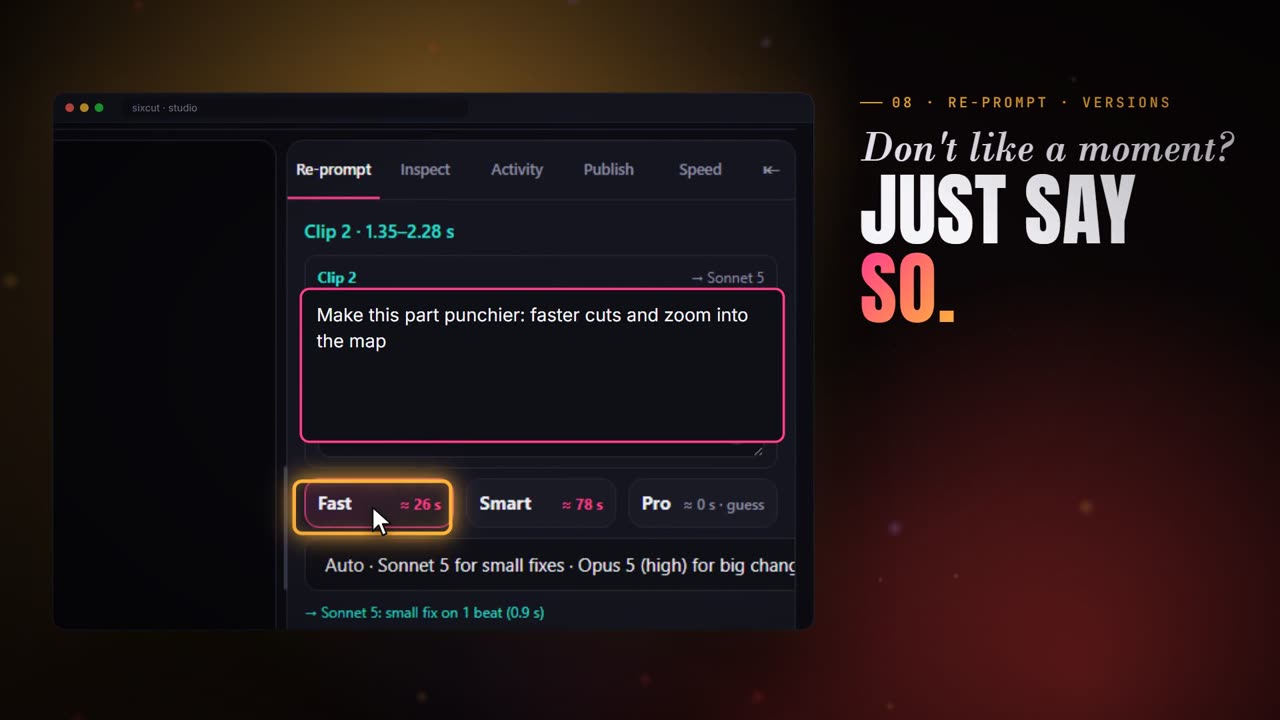 Re-prompting one clip: make this part punchier